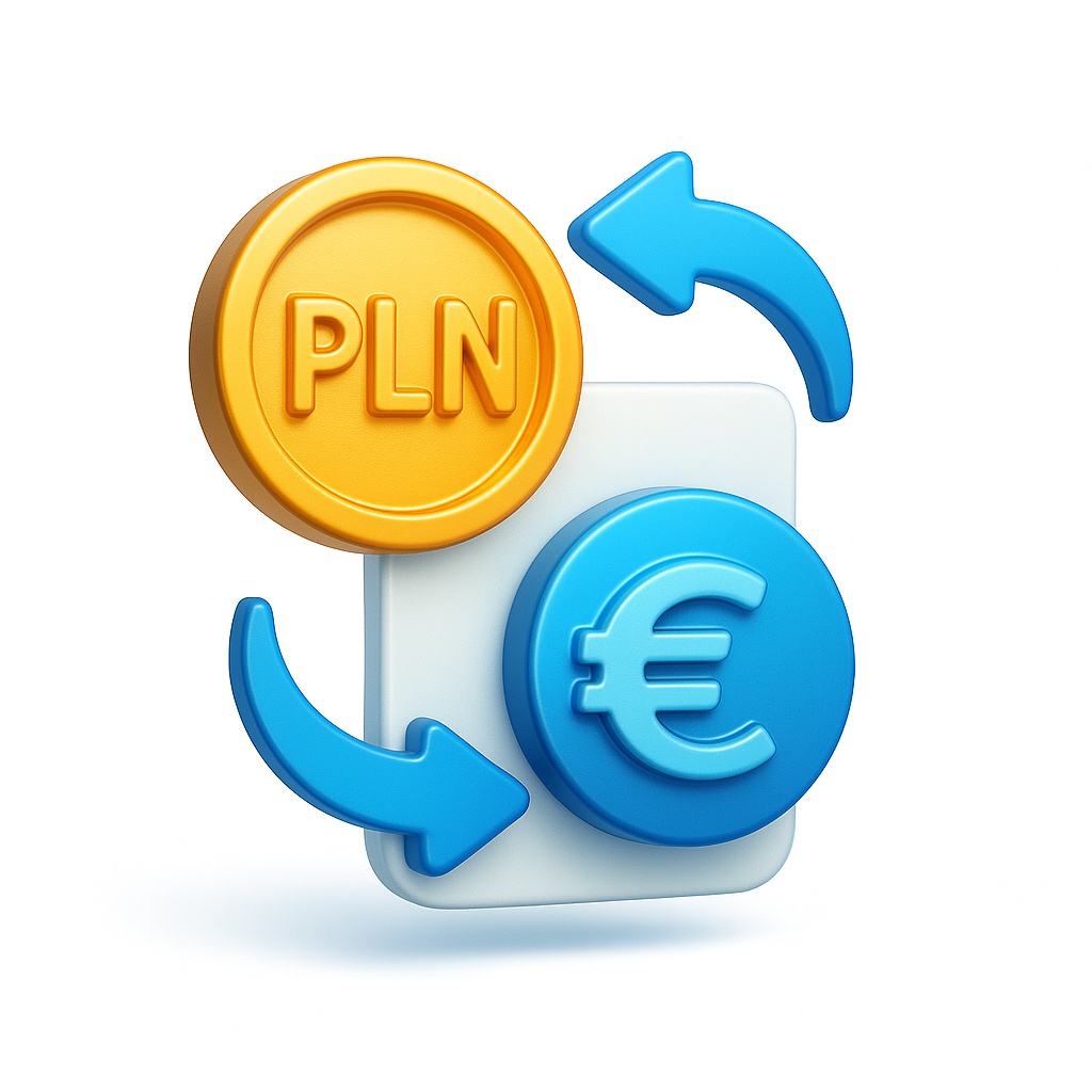 Bielik.io jest wygodny Moneta PLN i euro - Polska Platforma Finansowa Bielik.io Ikona wymiany walut PLN-EUR - Polska Platforma Finansowa Bielik.io