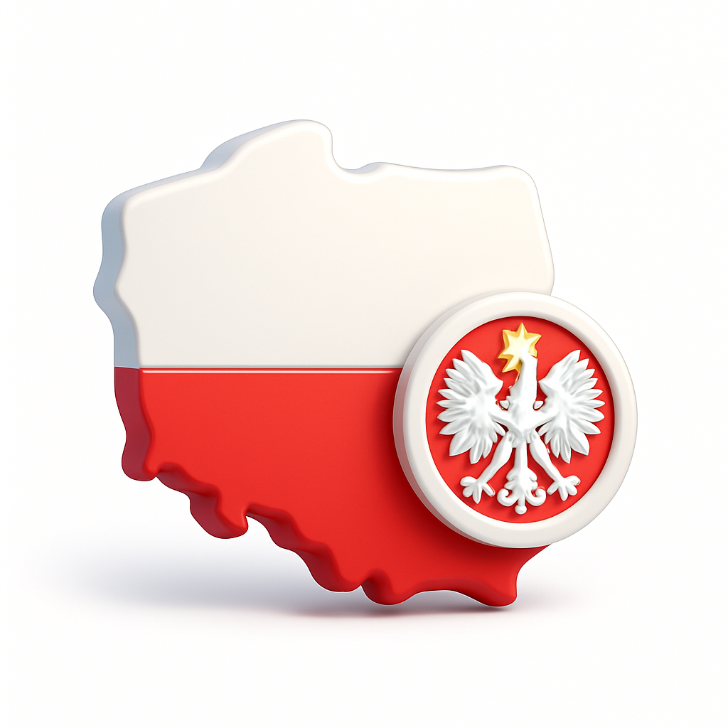Bielik.io podlega Polskiemu Prawu Mapa Polski z godłem - Polska Platforma Finansowa Bielik.io